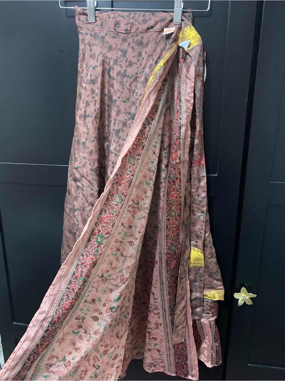 Guru Indian Silk Pink Floral Printed Maxi Skirt with Layered Panels reversible